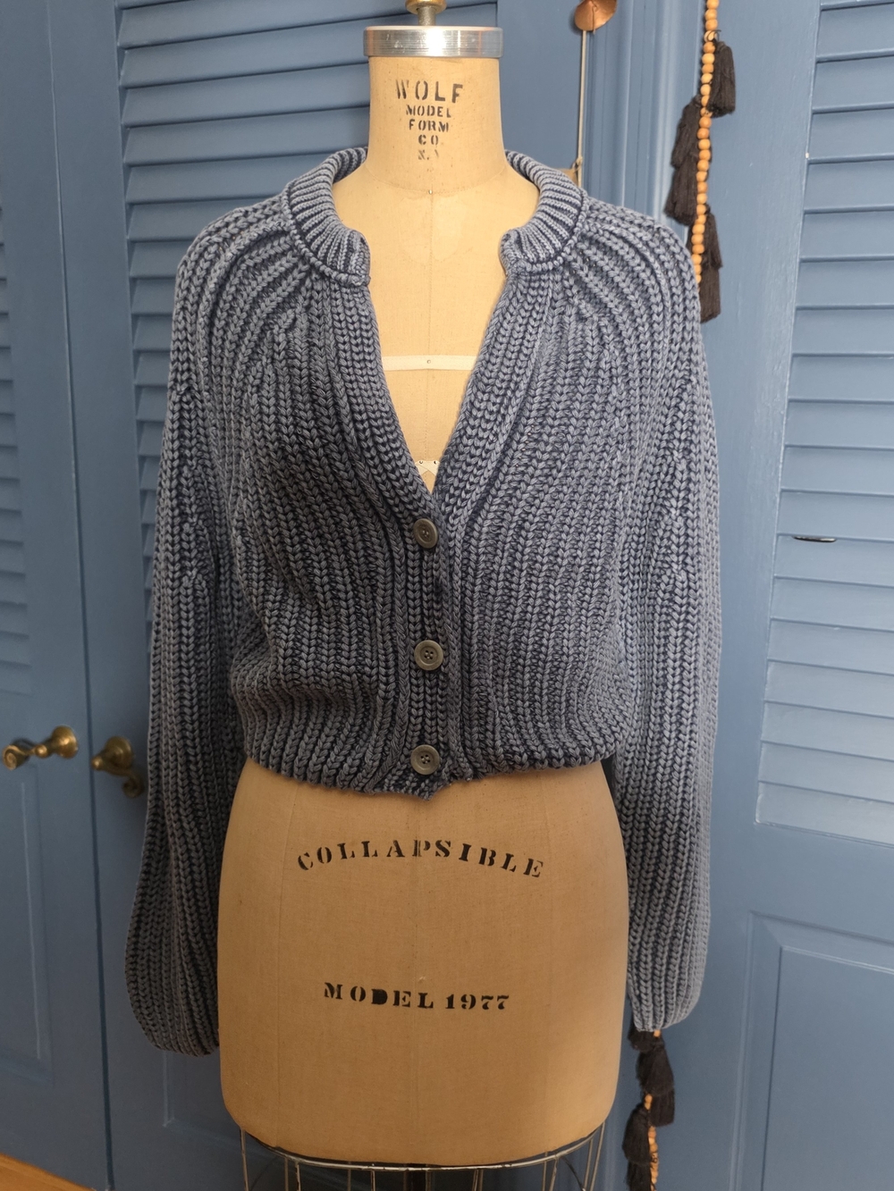 Free People Chunky Ribbed Button-Front Cardigan in Slate Blue